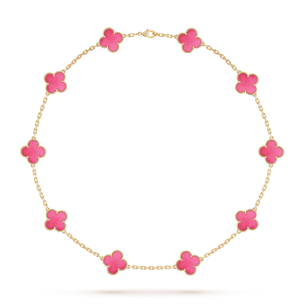 [Camiery]NEW CLOVER 10 MOTIFS PINK ENAMEL NECKLACE