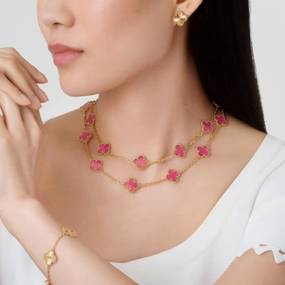 [Camiery] NEW CLOVER 20 MOTIFS PINK ENAMEL NECKLACE