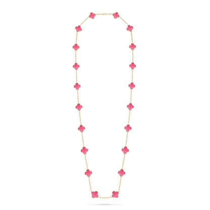 [Camiery] NEW CLOVER 20 MOTIFS PINK ENAMEL NECKLACE