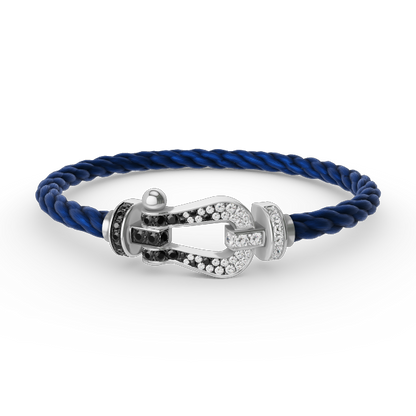[Camiery]Pave Gemstone Love &Force Large Horseshoe Diamond Duo Bracelet Stack Set