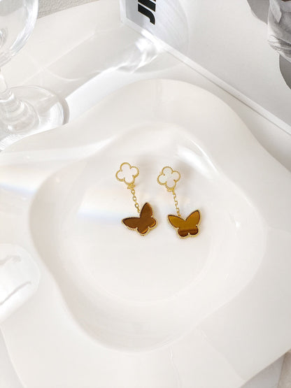 [Camiery]BUTTERFLY 2 MOTIF TIGER EYE MOP EARRINGS