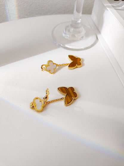 [Camiery]BUTTERFLY 2 MOTIF TIGER EYE MOP EARRINGS