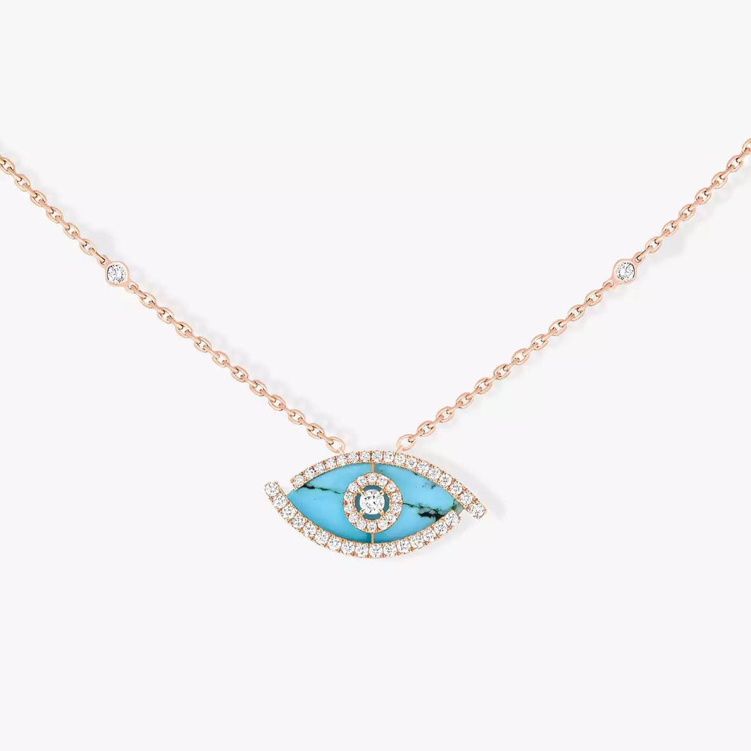 [Camiery]Lucky Eye Diamond Necklace in Rose Gold and Turquoise