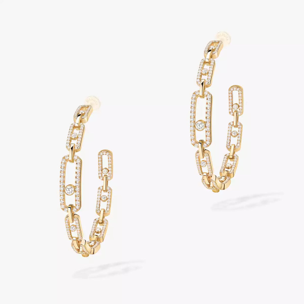 [[Camiery]Move Link Diamond Hoop Earrings