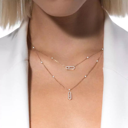 [LUXE]2 Rows Rose Gold Diamond Pave_ Necklace Move Uno