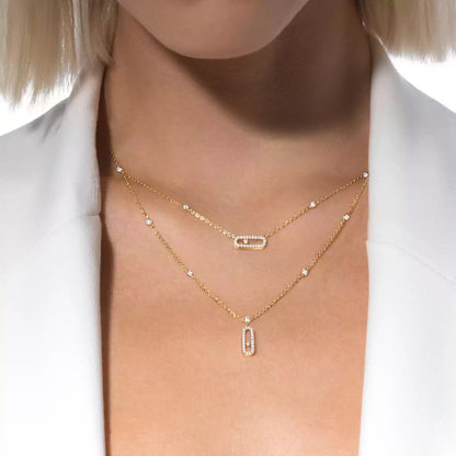 [LUXE]2 Rows Rose Gold Diamond Pave_ Necklace Move Uno