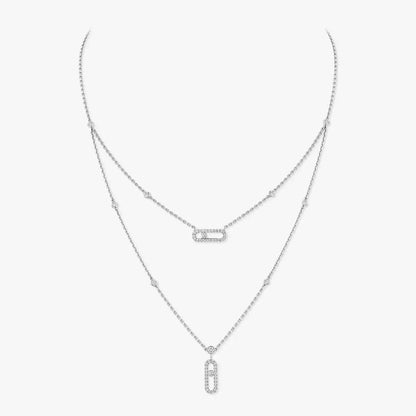 [LUXE]2 Rows Rose Gold Diamond Pave_ Necklace Move Uno
