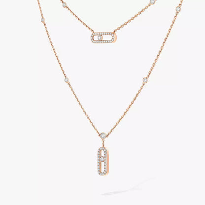 [LUXE]2 Rows Rose Gold Diamond Pave_ Necklace Move Uno