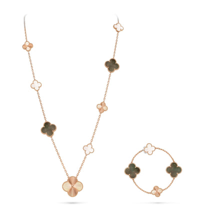 [Camiery]DETACHABLE CLOVER 15(11+4) FLOWER ROSE GOLD NECKLACE SET