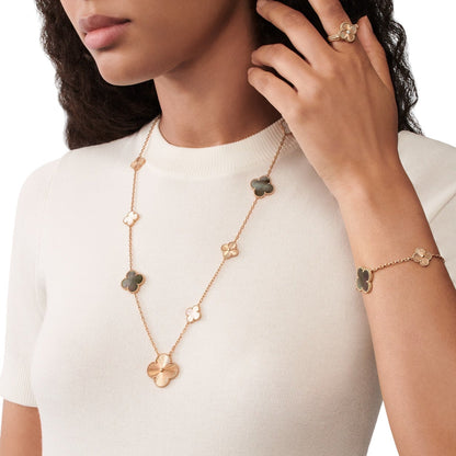 [Camiery]DETACHABLE CLOVER 15(11+4) FLOWER ROSE GOLD NECKLACE SET