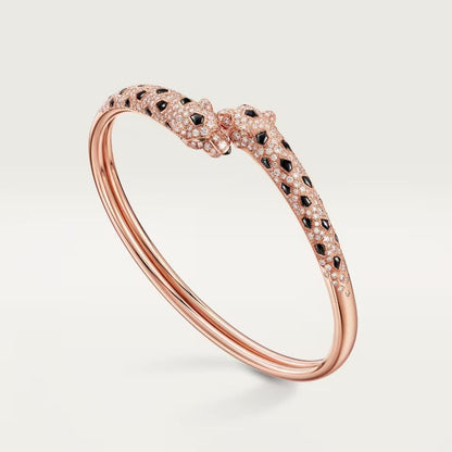 [Camiery] PANTHERE DOUBLE HEADED HALF DIAMOND OPEN BRACELET