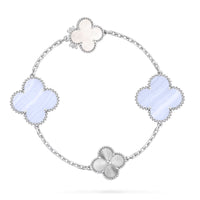 [Camiery]DETACHABLE CLOVER 15(11+4) FLOWER SILVER NECKLACE SET