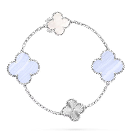 [Camiery]DETACHABLE CLOVER 15(11+4) FLOWER SILVER NECKLACE SET