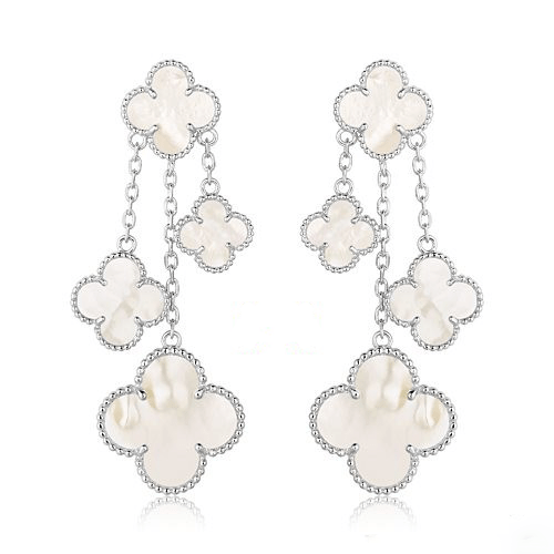 [Camiery]CLOVER EARRINGS WHITE MOP 4 MOTIFS SILVER