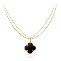 [Camiery]CLOVER 25MM GOLD ONYX BIG CLOVER NECKLACE