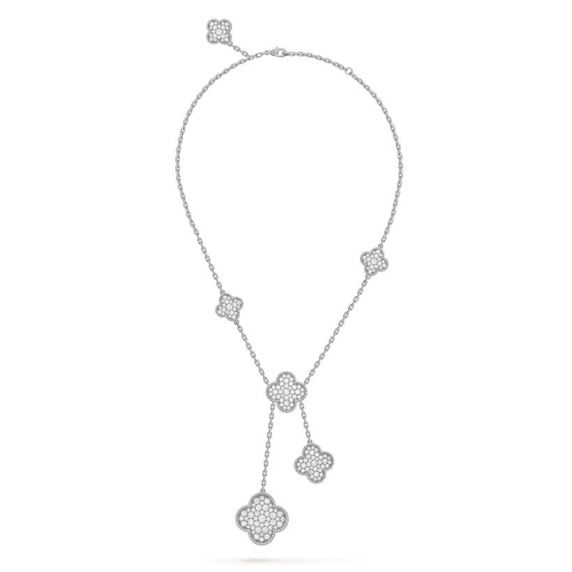 [Camiery]CLOVER 5 MOTIFS SILVER DIAMONDS NECKLACE