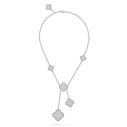 [Camiery]CLOVER 5 MOTIFS SILVER DIAMONDS NECKLACE