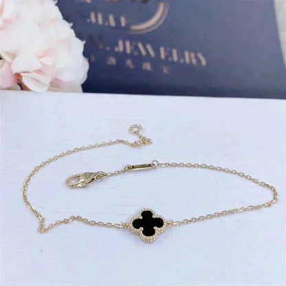 [Camiery]CLOVER ONYX SINGLE FLOWER BRACELET