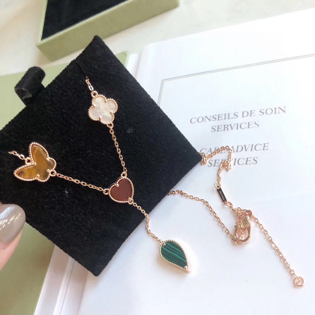 [Camiery]LUCKY SPRING 4 MOTIFS ROSE GOLD NECKLACE
