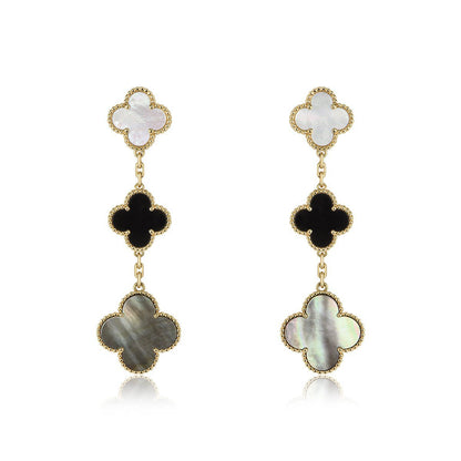 [Camiery]CLOVER EARRINGS GOLD ONYX MOP 3 MOTIF