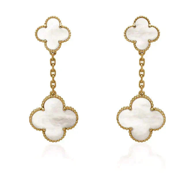 [Camiery]CLOVER 2 MOTIF WHITE MOP EARRINGS